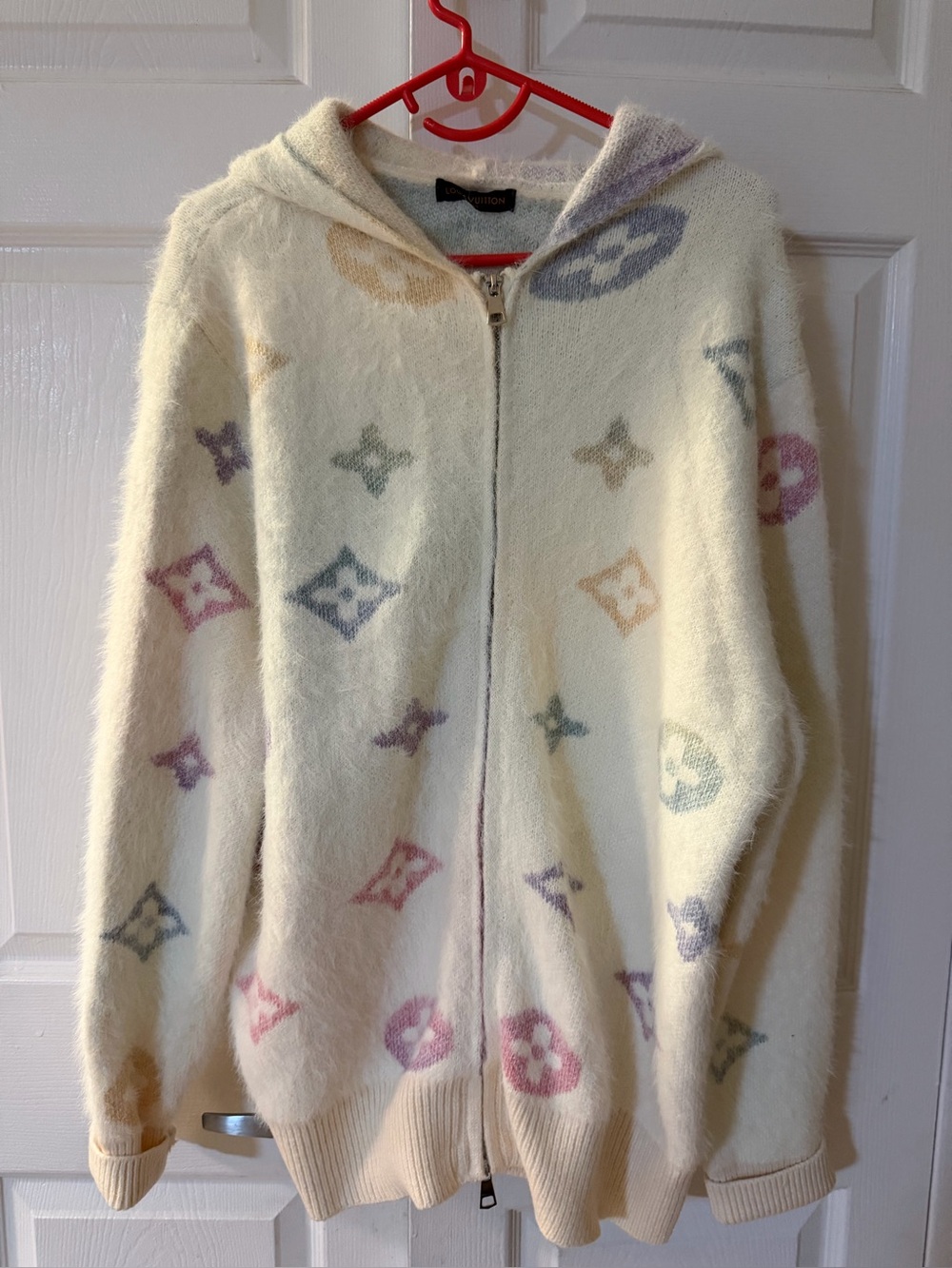 Pastel Multicolor Monogram Fuzzy Zip-Up Hoodie